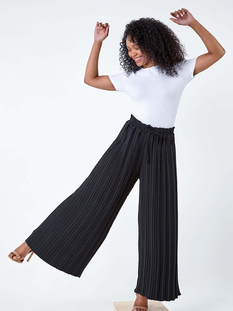 Roman Black Pleated Wide Leg Trousers - Image 1 of 5