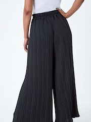 Roman Black Pleated Wide Leg Trousers - Image 3 of 5
