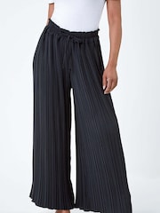 Roman Black Pleated Wide Leg Trousers - Image 4 of 5
