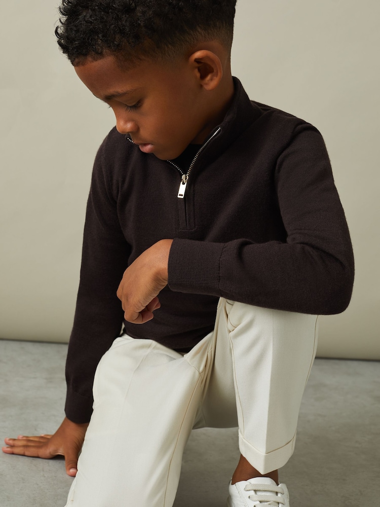 Reiss Coco Brown Blackhall 3-9 yrs Merino Wool Half-Zip Funnel Neck Jumper - Image 1 of 5