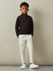 Reiss Coco Brown Blackhall 3-9 yrs Merino Wool Half-Zip Funnel Neck Jumper - Image 3 of 5