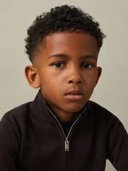 Reiss Coco Brown Blackhall 3-9 yrs Merino Wool Half-Zip Funnel Neck Jumper - Image 4 of 5