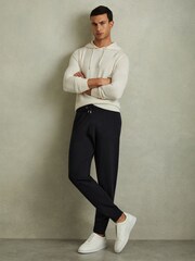 Reiss Navy Billings Merino Wool Blend Drawstring Joggers - Image 1 of 5