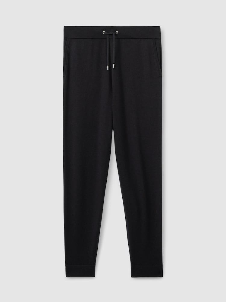 Reiss Navy Billings Merino Wool Blend Drawstring Joggers - Image 2 of 5 Reiss Navy Billings Merino Wool Blend Drawstring Joggers - Image 2 of 5