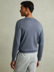 Reiss Airforce Blue Wessex Merino Wool Crew Neck Jumper - Image 3 of 4