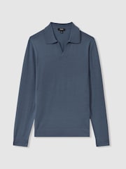 Reiss Airforce Blue Maxwell Merino Wool Half-Zip Polo Shirt - Image 2 of 5