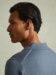 Reiss Airforce Blue Maxwell Merino Wool Half-Zip Polo Shirt - Image 3 of 5