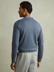 Reiss Airforce Blue Maxwell Merino Wool Half-Zip Polo Shirt - Image 4 of 5