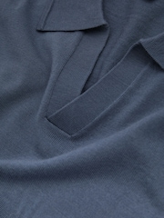 Reiss Airforce Blue Maxwell Merino Wool Half-Zip Polo Shirt - Image 5 of 5