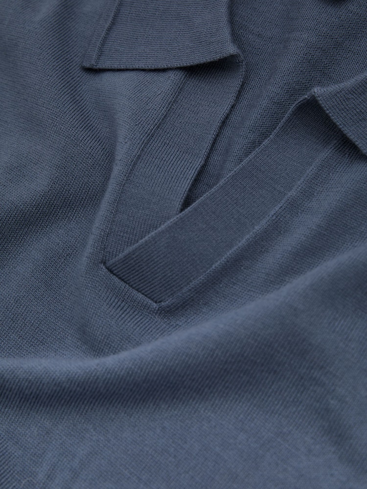 Reiss Airforce Blue Maxwell Merino Wool Half-Zip Polo Shirt - Image 5 of 5