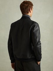 Reiss Black Cast Grained Leather Bomber Jacket - Image 4 of 5
