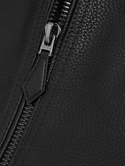 Reiss Black Cast Grained Leather Bomber Jacket - Image 5 of 5