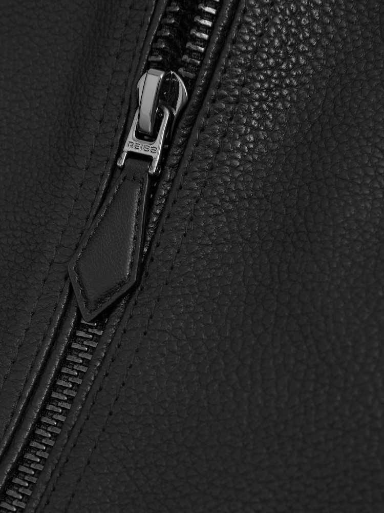 Reiss Black Cast Grained Leather Bomber Jacket - Image 5 of 5