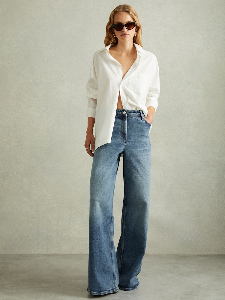 Reiss Mid Blue Crete Wide Leg Jeans - Image 1 of 5