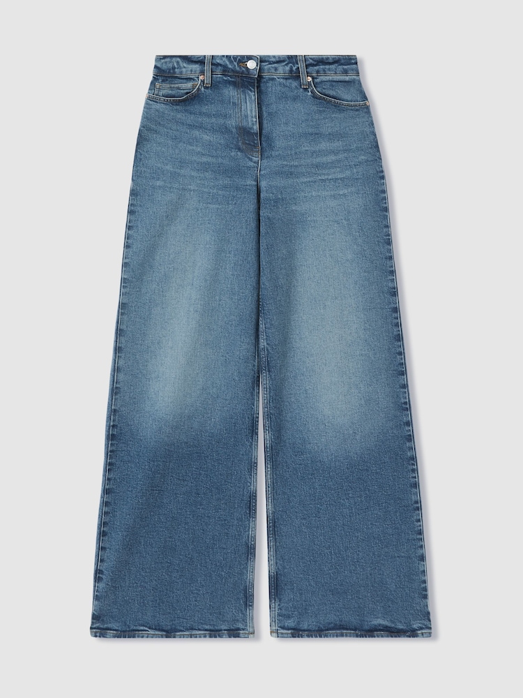 Reiss Mid Blue Crete Wide Leg Jeans - Image 2 of 5