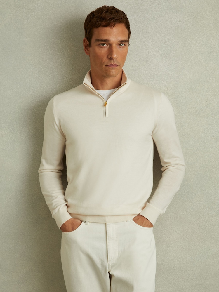 Reiss Snow Maxwell Merino Wool Half-Zip Polo Shirt - Image 1 of 5