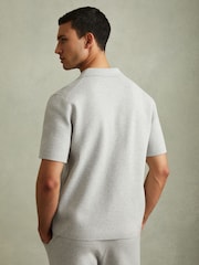 Reiss Soft Grey Melange Monk Knitted Cuban Collar Shirt - Image 4 of 5