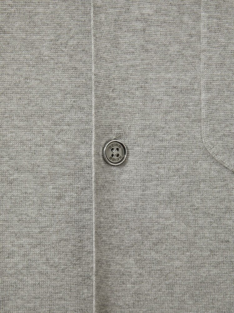 Reiss Soft Grey Melange Monk Knitted Cuban Collar Shirt - Image 5 of 5