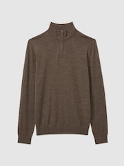 Reiss Dark Brown Melange Maxwell Merino Wool Half-Zip Polo Shirt - Image 2 of 6