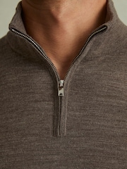 Reiss Dark Brown Melange Maxwell Merino Wool Half-Zip Polo Shirt - Image 3 of 6