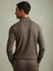 Reiss Dark Brown Melange Maxwell Merino Wool Half-Zip Polo Shirt - Image 4 of 6