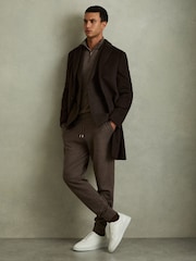 Reiss Dark Brown Melange Maxwell Merino Wool Half-Zip Polo Shirt - Image 5 of 6