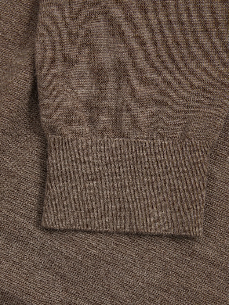 Reiss Dark Brown Melange Maxwell Merino Wool Half-Zip Polo Shirt - Image 6 of 6