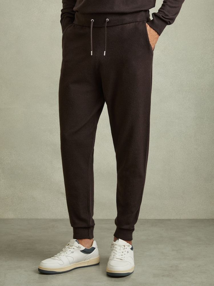 Reiss Coco Brown Billings Merino Wool Blend Drawstring Joggers - Image 1 of 6