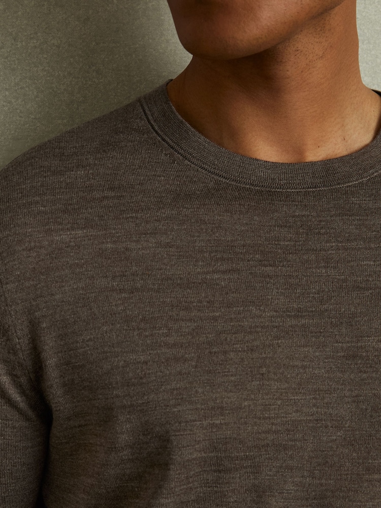 Reiss Dark Brown Melange Wessex Merino Wool Crew Neck Jumper - Image 2 of 4