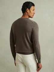 Reiss Dark Brown Melange Wessex Merino Wool Crew Neck Jumper - Image 3 of 4