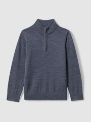 Reiss Dark Airforce Blue Melange Blackhall 3-9 yrs Merino Wool Half-Zip Funnel Neck Jumper - Image 2 of 4