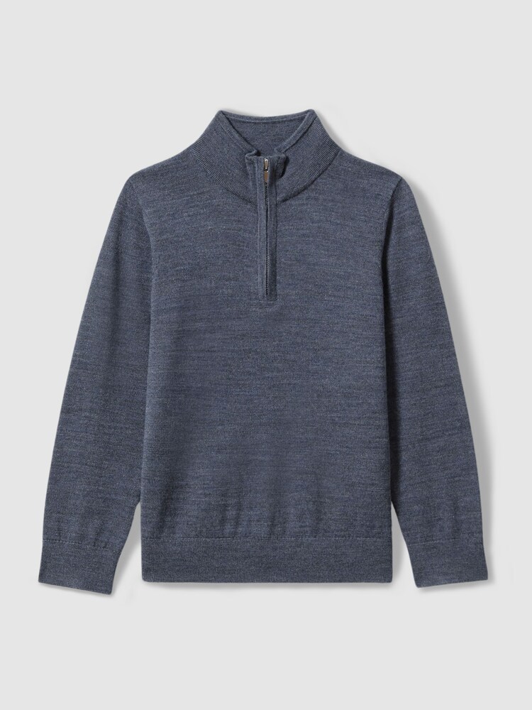 Reiss Dark Airforce Blue Melange Blackhall 3-9 yrs Merino Wool Half-Zip Funnel Neck Jumper - Image 2 of 4