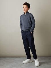 Reiss Dark Airforce Blue Melange Blackhall 3-9 yrs Merino Wool Half-Zip Funnel Neck Jumper - Image 3 of 4