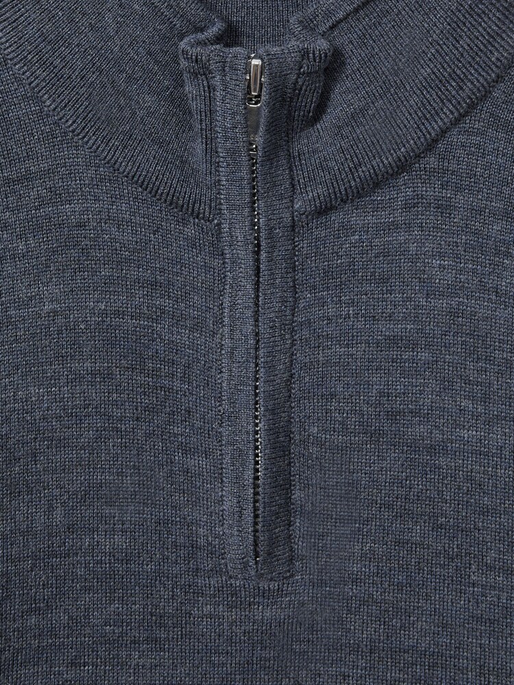 Reiss Dark Airforce Blue Melange Blackhall 3-9 yrs Merino Wool Half-Zip Funnel Neck Jumper - Image 4 of 4