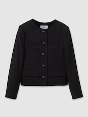 Reiss Black Nola Cropped Wool Single Breasted Jacket - Image 2 of 6