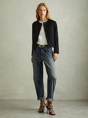 Reiss Black Nola Cropped Wool Single Breasted Jacket - Image 3 of 6