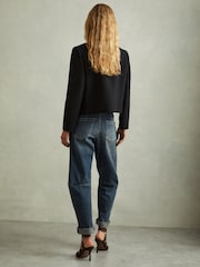 Reiss Black Nola Cropped Wool Single Breasted Jacket - Image 5 of 6