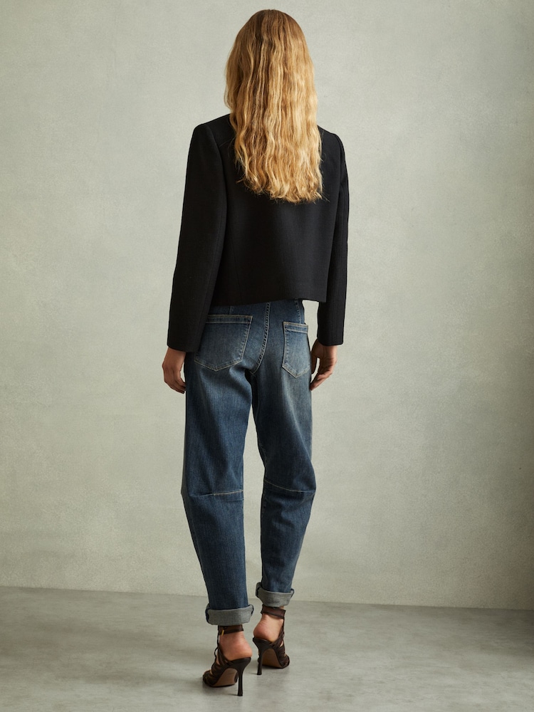 Reiss Black Nola Cropped Wool Single Breasted Jacket - Image 5 of 6