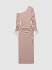 Reiss Blush Cyra Petite One-Shoulder Ruched-Jersey Midi Dress - Image 2 of 7