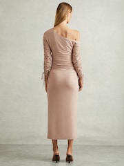 Reiss Blush Cyra Petite One-Shoulder Ruched-Jersey Midi Dress - Image 5 of 7