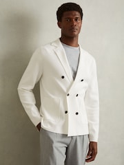 Reiss Ivory White Foulard Knitted Double Breasted Blazer - Image 1 of 5