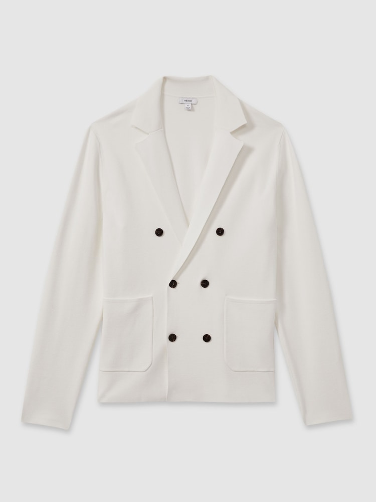 Reiss Ivory White Foulard Knitted Double Breasted Blazer - Image 2 of 5