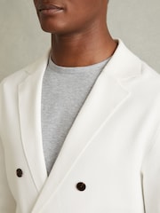 Reiss Ivory White Foulard Knitted Double Breasted Blazer - Image 3 of 5