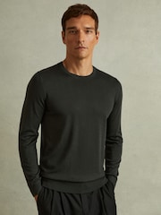 Reiss Dark Military Green Wessex Merino Wool Crew Neck Jumper - Image 1 of 5