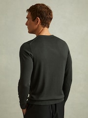 Reiss Dark Military Green Wessex Merino Wool Crew Neck Jumper - Image 3 of 5
