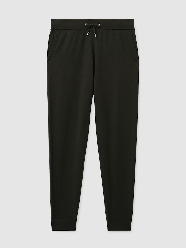 Reiss Dark Military Green Billings Merino Wool Blend Drawstring Joggers - Image 2 of 6