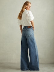 Reiss Mid Blue Crete Petite Wide Leg Jeans - Image 4 of 6
