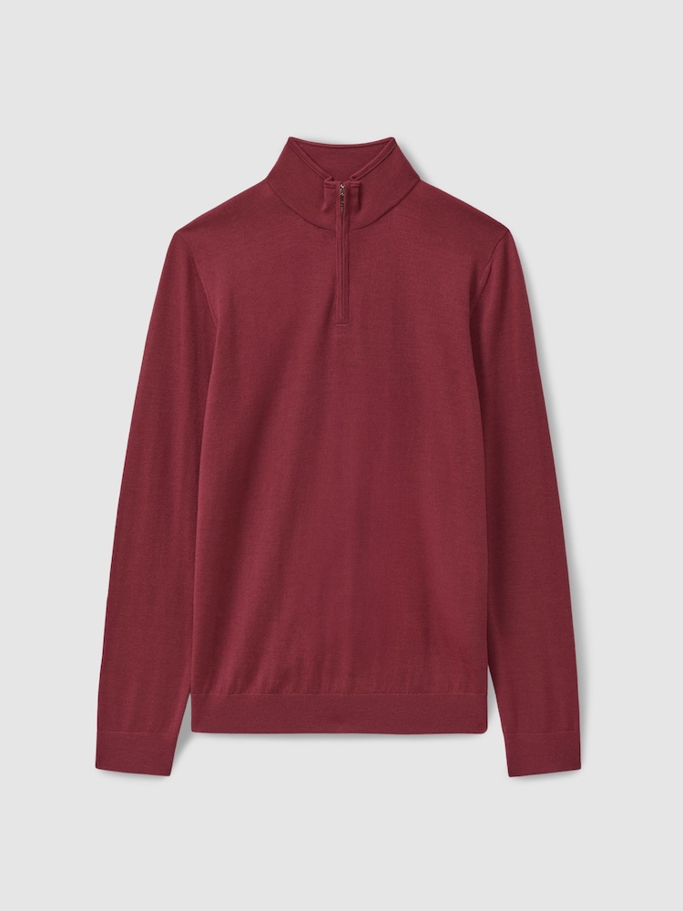 Reiss Cherry Pink Maxwell Merino Wool Half-Zip Polo Shirt - Image 2 of 5
