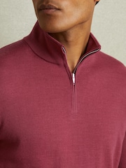 Reiss Cherry Pink Maxwell Merino Wool Half-Zip Polo Shirt - Image 3 of 5