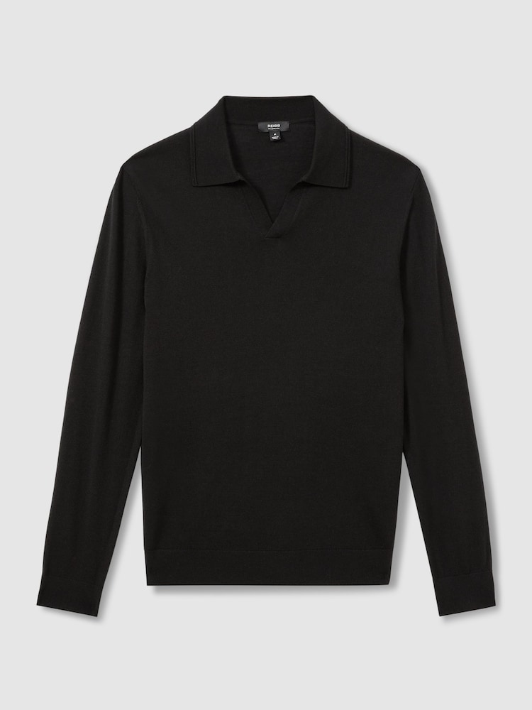 Reiss Black Maxwell Merino Wool Half-Zip Polo Shirt - Image 2 of 6